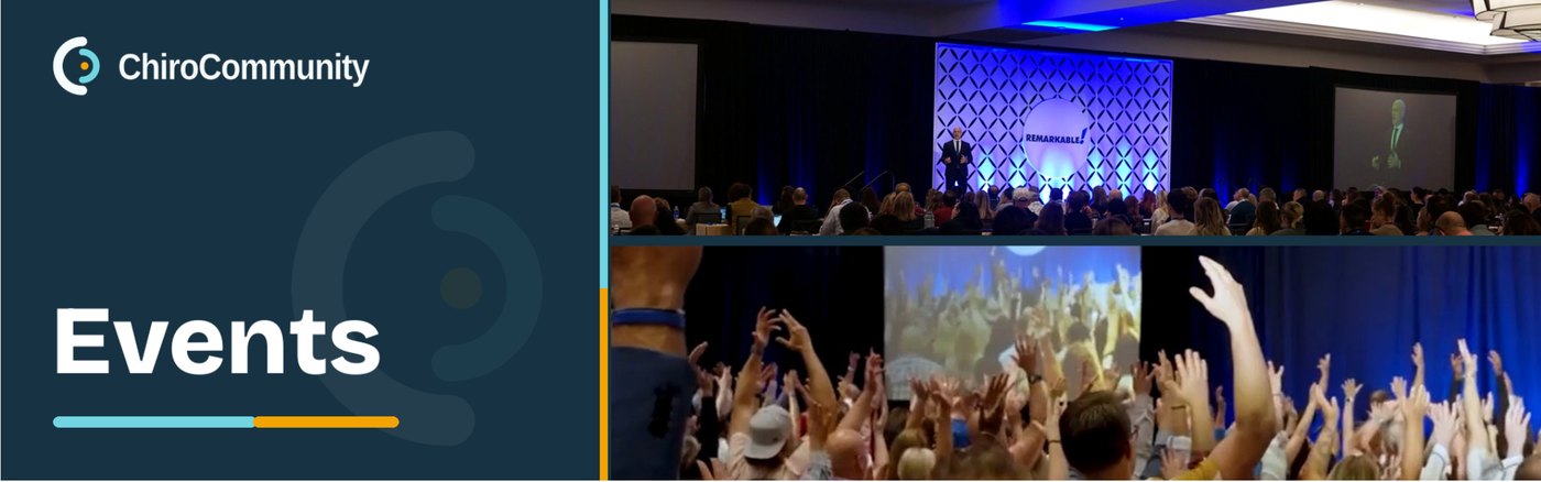 The Events space banner, a packed ballroom at a Remarkable Practice event